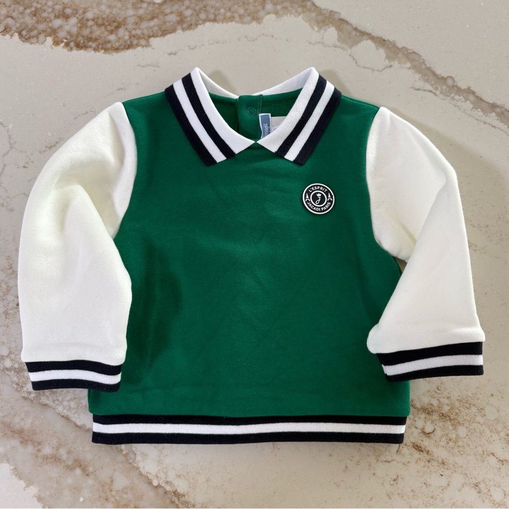 NEW Jacadi Green and White Collared Sweatshirt